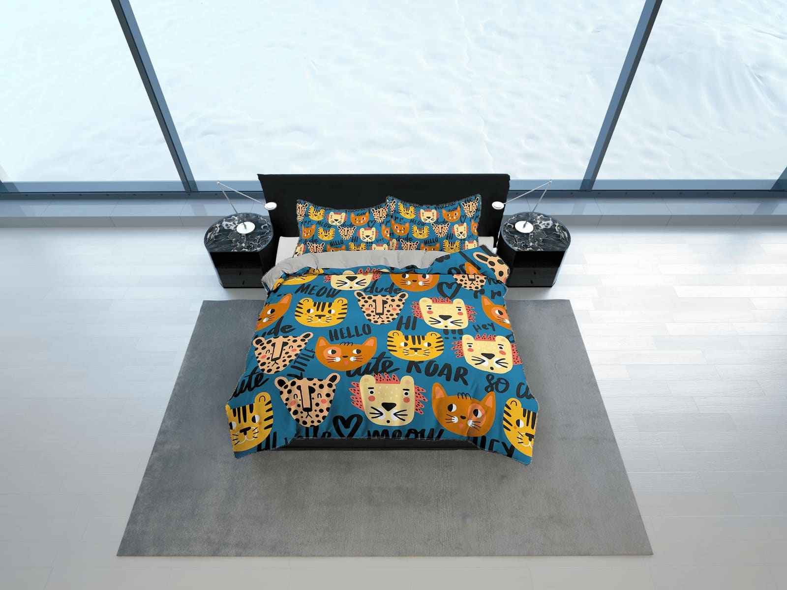 Lion, Cat and Leopard Bedding, Duvet Cover Set & Pillowcase, Zipper Bedding, Dorm Bedding, Teens Adult Duvet King Queen Fu…