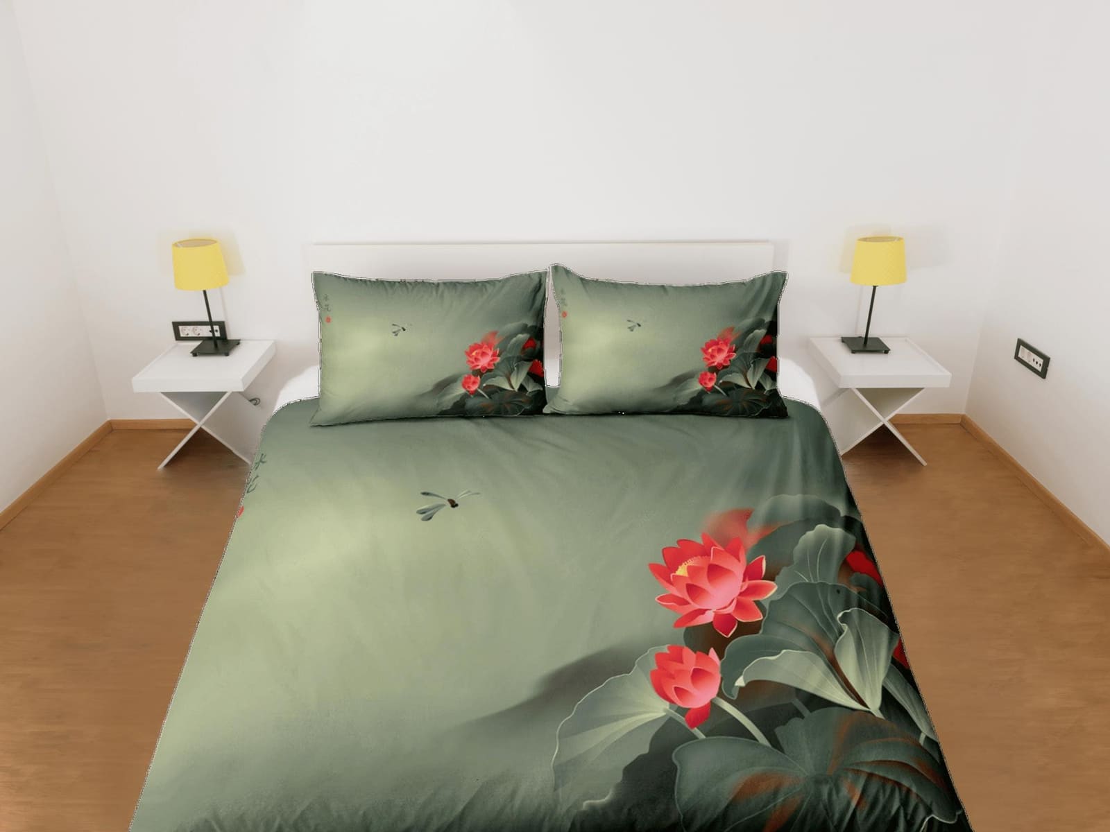 Lotus floral green duvet cover colorful bedding, teen girl bedroom, baby girl crib bedding boho maximalist bedspread aesth…