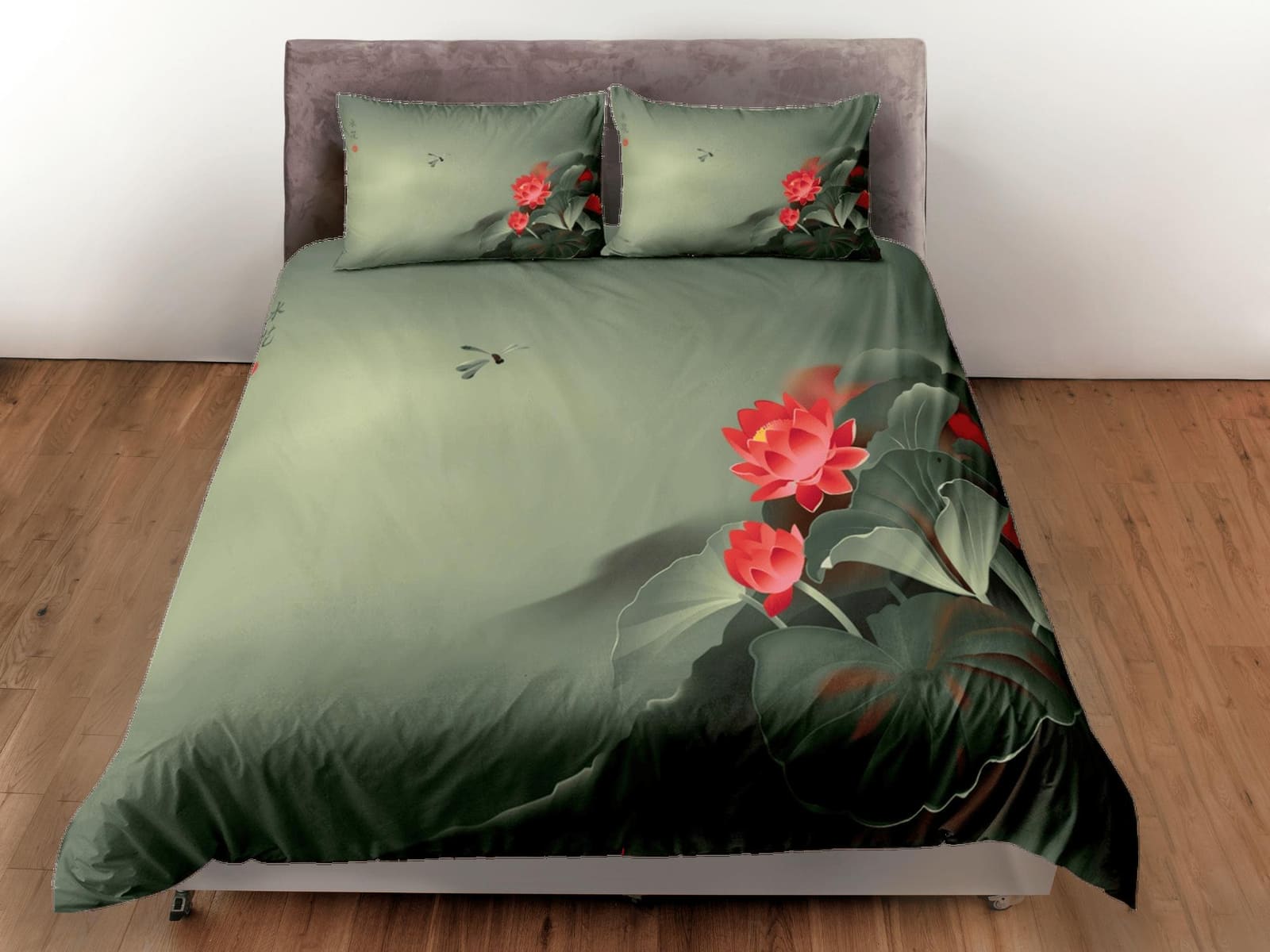 Lotus floral green duvet cover colorful bedding, teen girl bedroom, baby girl crib bedding boho maximalist bedspread aesth…