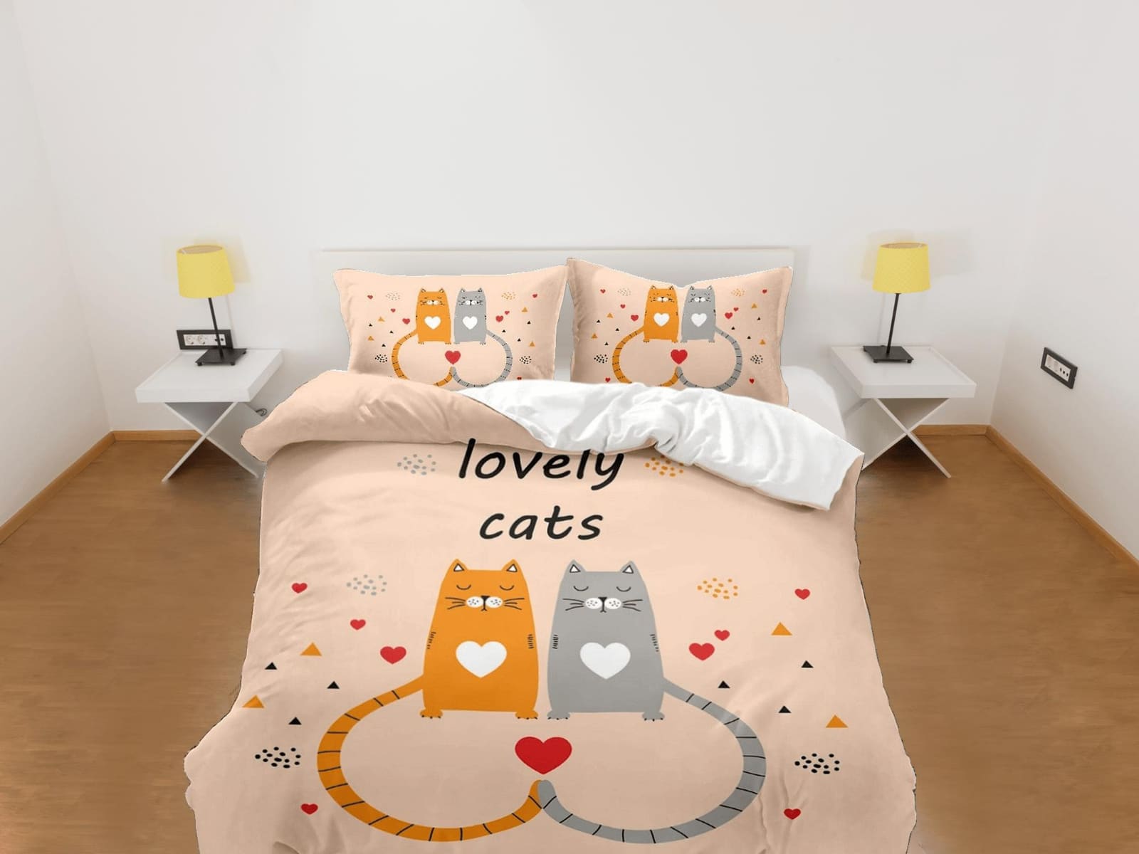 Lovely couple cat bedding, toddler bedding, kids duvet cover set, gift for cat lovers, baby bedding, baby shower gift, ora…