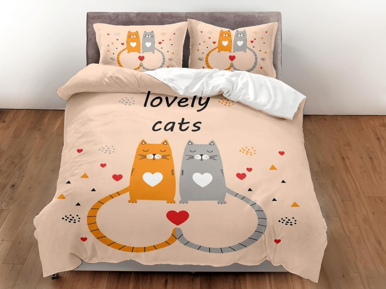 Lovely couple cat bedding, toddler bedding, kids duvet cover set, gift for cat lovers, baby bedding, baby shower gift, ora…