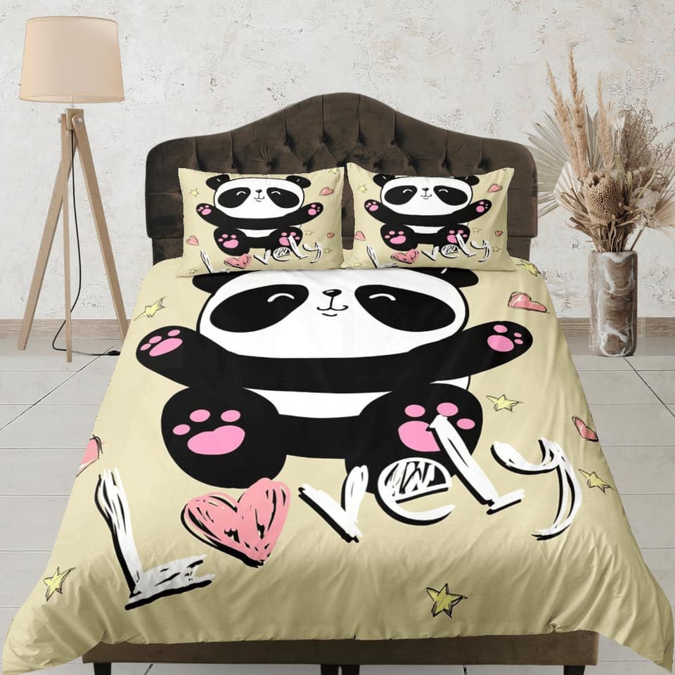 Lovely Cute Panda Duvet Cover Set Colorful Bedspread, Kids Bedding with Pillowcase