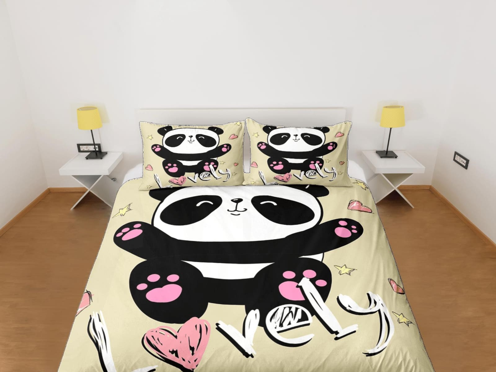 Lovely Cute Panda Duvet Cover Set Colorful Bedspread, Kids Bedding with Pillowcase
