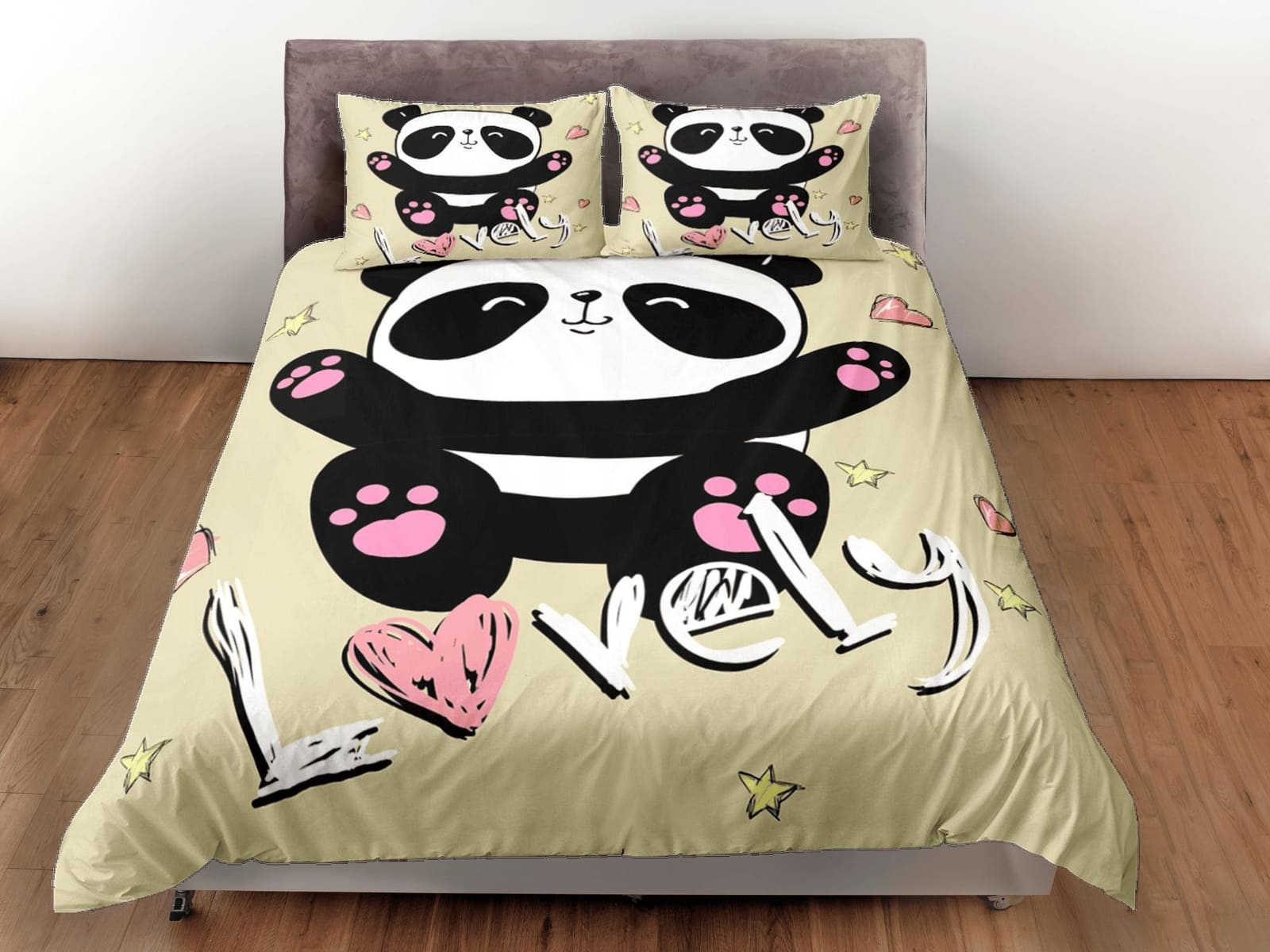 Lovely Cute Panda Duvet Cover Set Colorful Bedspread, Kids Bedding with Pillowcase