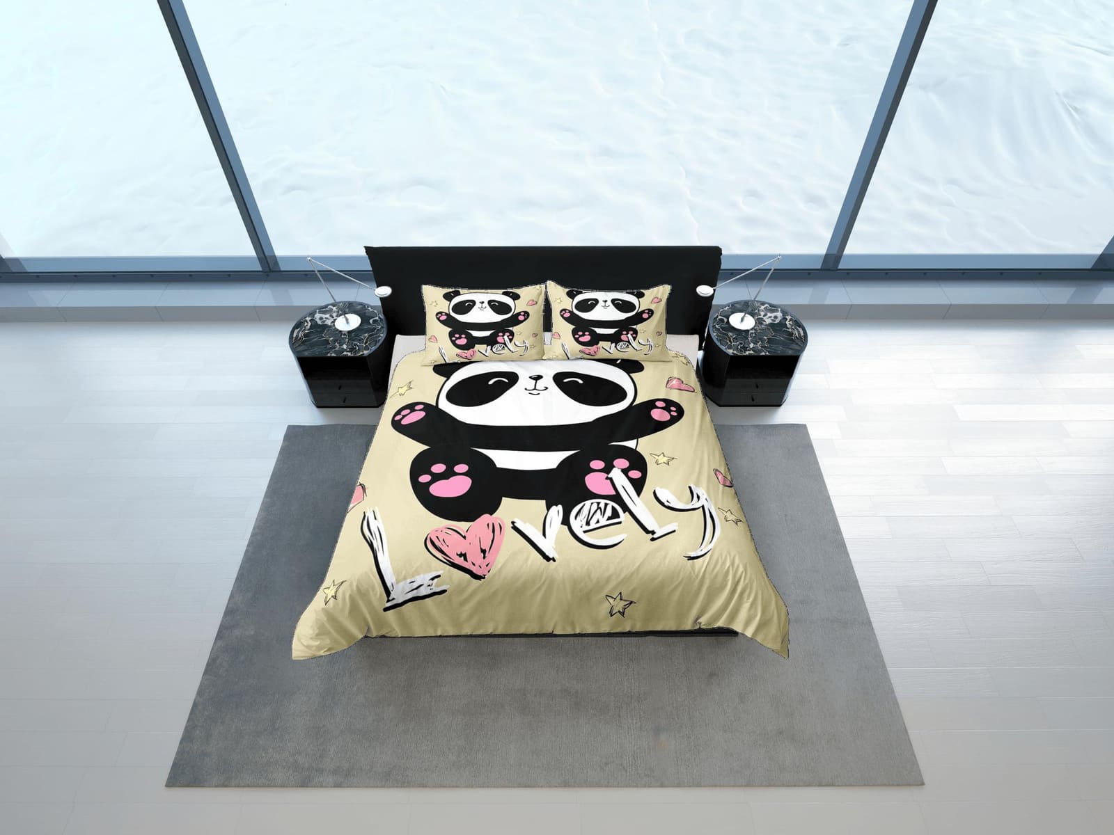 Lovely Cute Panda Duvet Cover Set Colorful Bedspread, Kids Bedding with Pillowcase