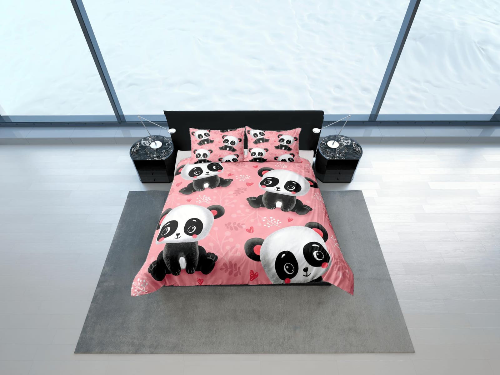 Lovely panda pink duvet cover for kids, bedding set full, king, queen, dorm bedding, toddler bedding, aesthetic bedspread,…