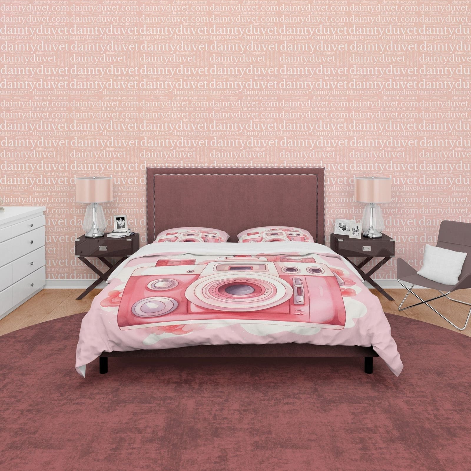 Lovely Retro Camera Duvet Cover Set Baby Pink Bedding, Girly Bedroom Set, Cute Quilt Cover, Photophille Bedspread, Photogr…