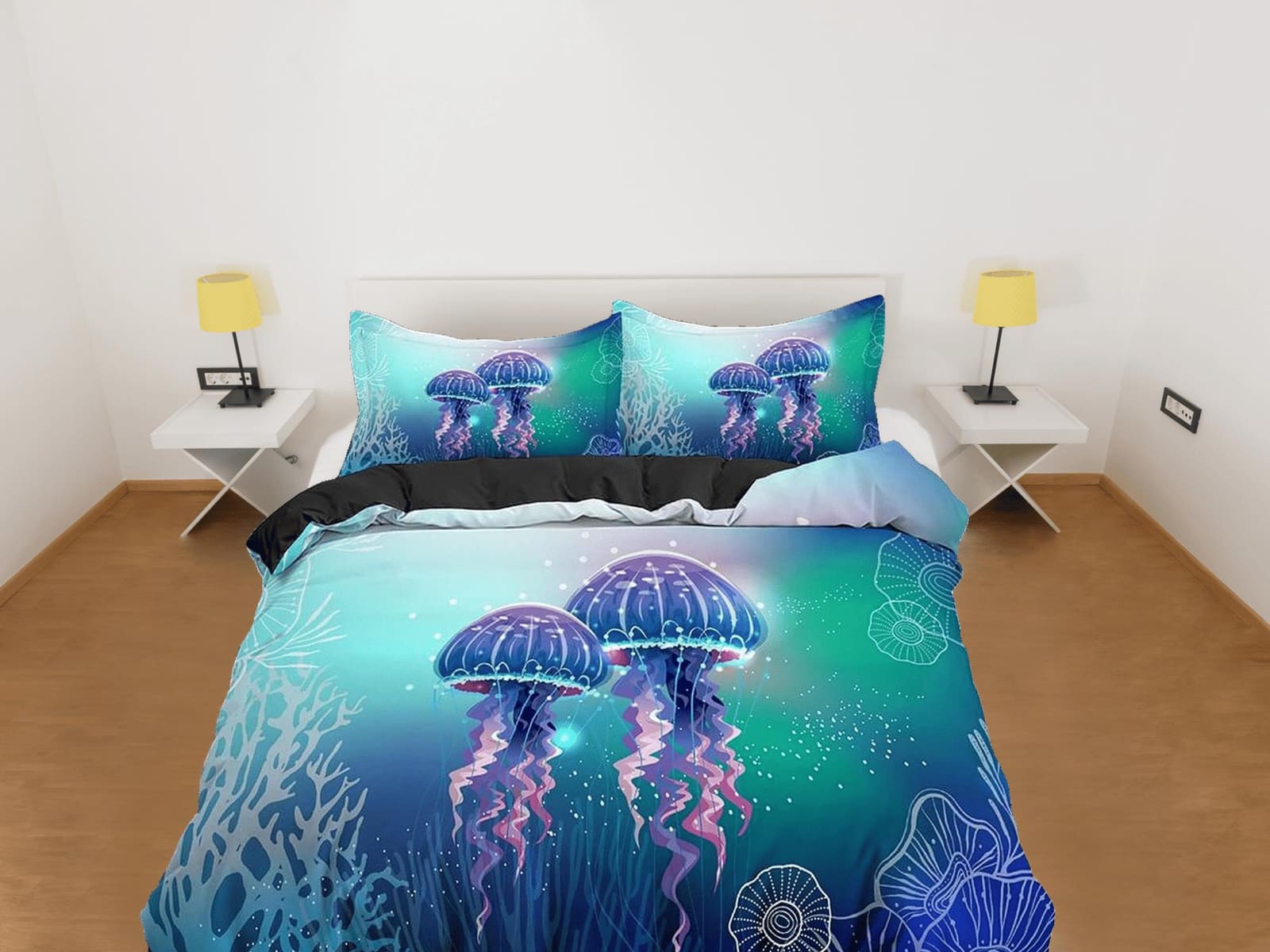 Lover jellyfish bedding blue green duvet cover, ocean blush sea animal bedding set full king queen twin crib toddler, coll…