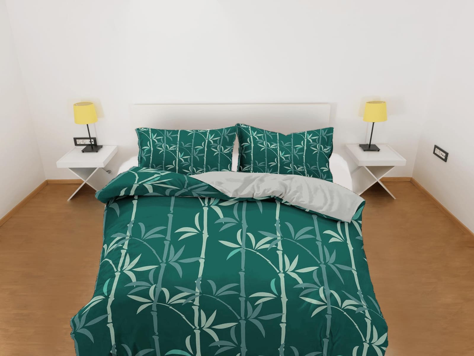 Lucky Bamboo Duvet Cover Set Botanical, Green Bedspread Dorm Bedding Set