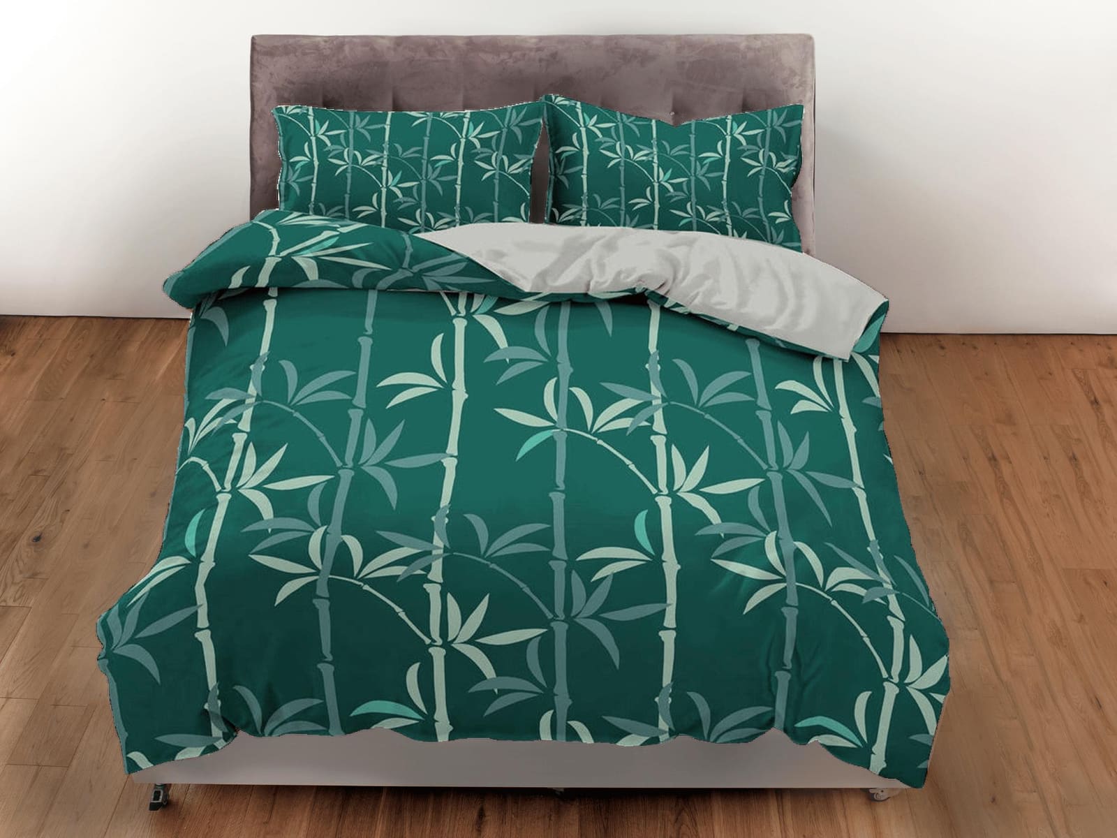 Lucky Bamboo Duvet Cover Set Botanical, Green Bedspread Dorm Bedding Set