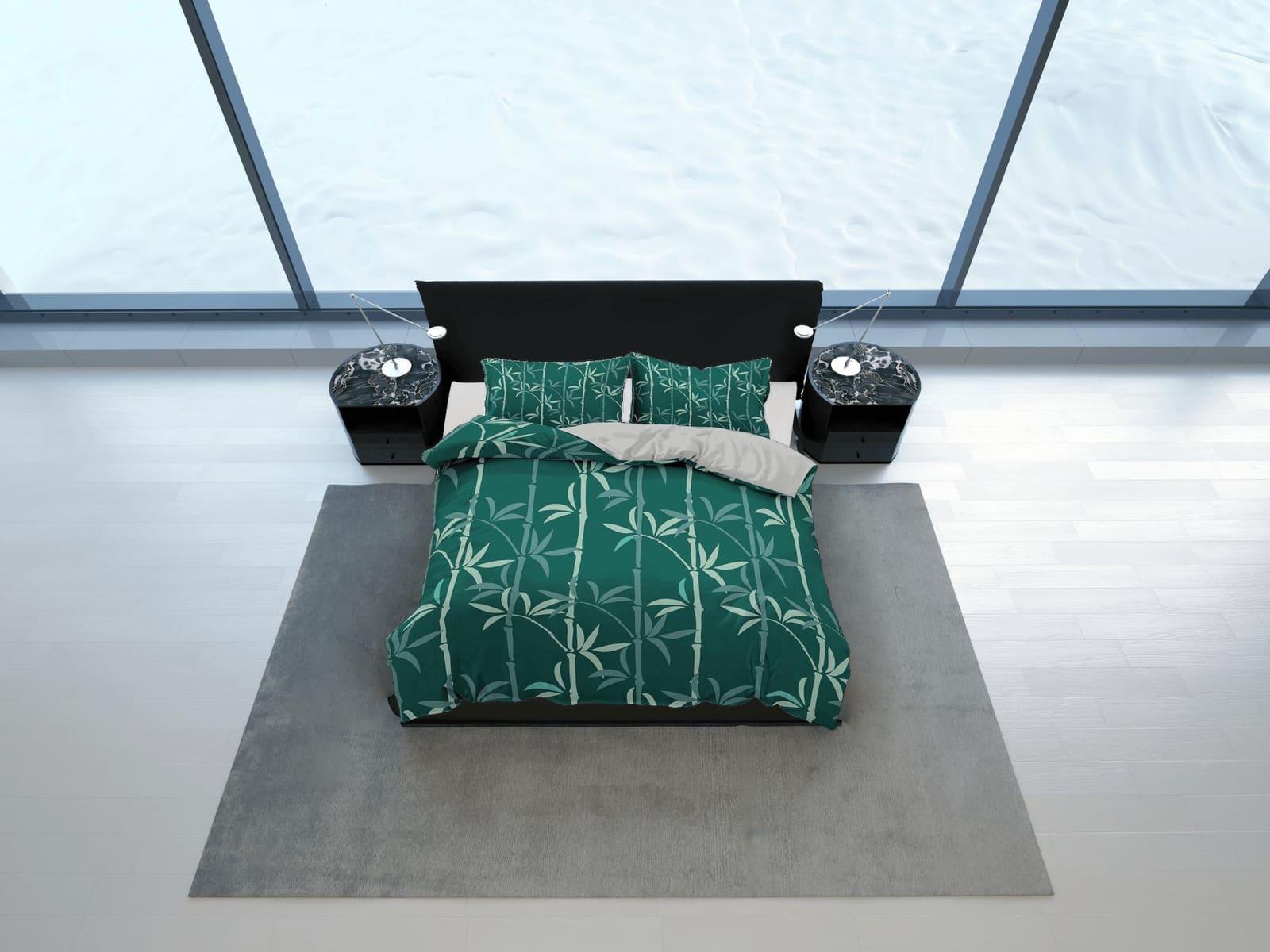 Lucky Bamboo Duvet Cover Set Botanical, Green Bedspread Dorm Bedding Set