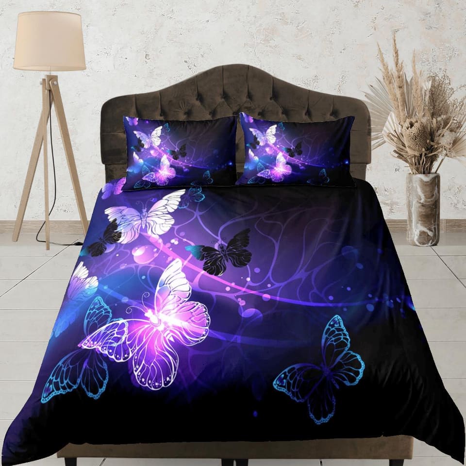 Luminous butterfly bedding purple duvet cover colorful dorm bedding full size adult duvet king queen twin, butterfly nurse…