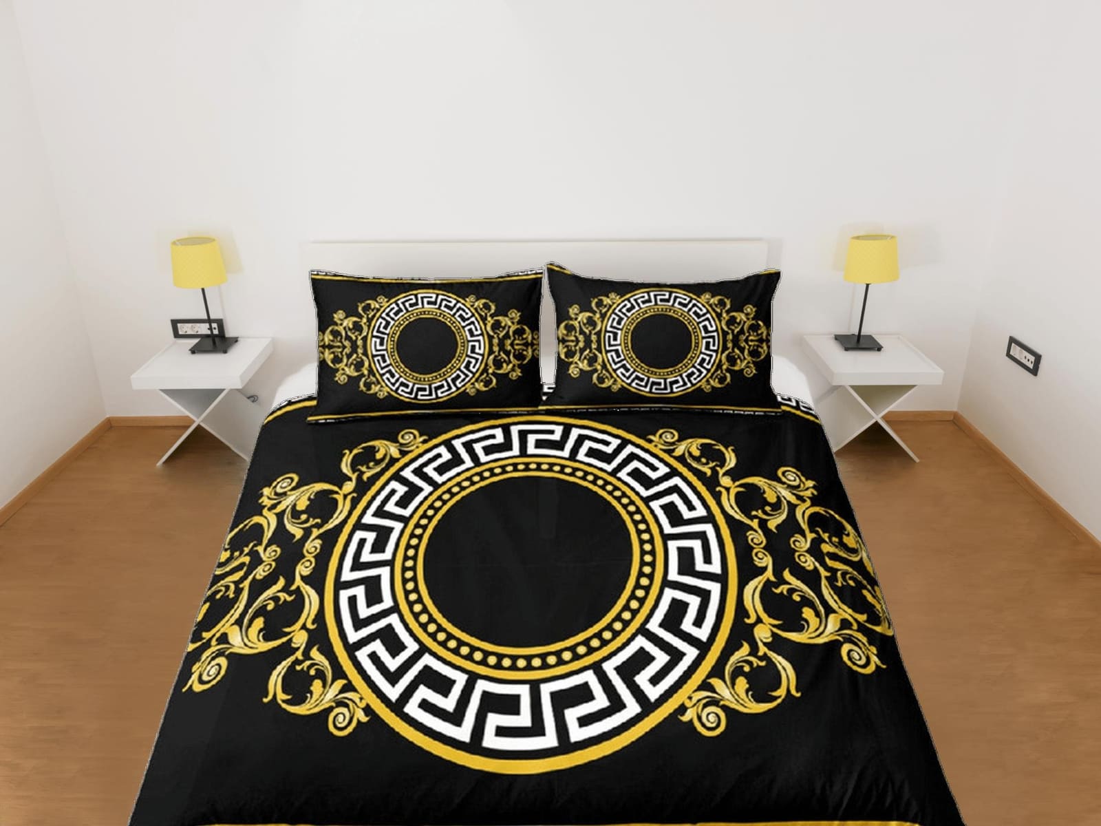 Luxury Bedding Set, Victorian Duvet Cover Set, Baroque Style Duvet Cover with Pillowcase, Black Bedding