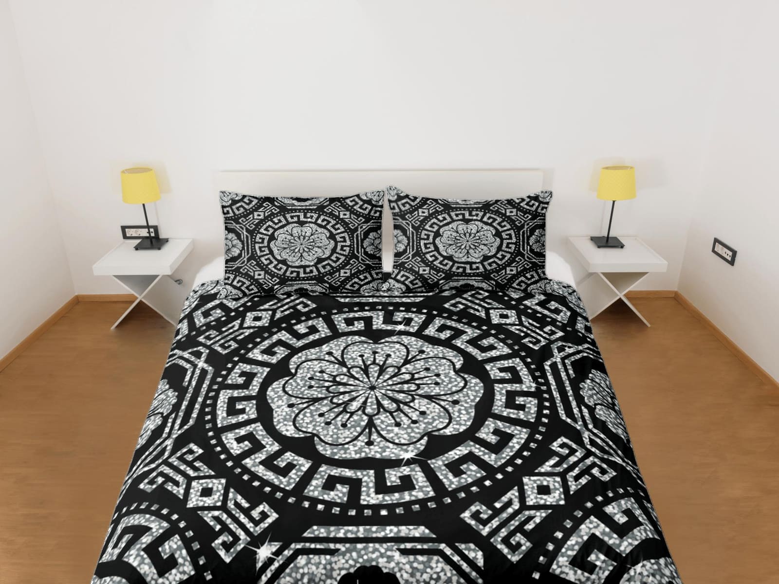 Mandala Bohemian Duvet Cover Set Black Bedspread, Dorm Bedding with Pillowcase