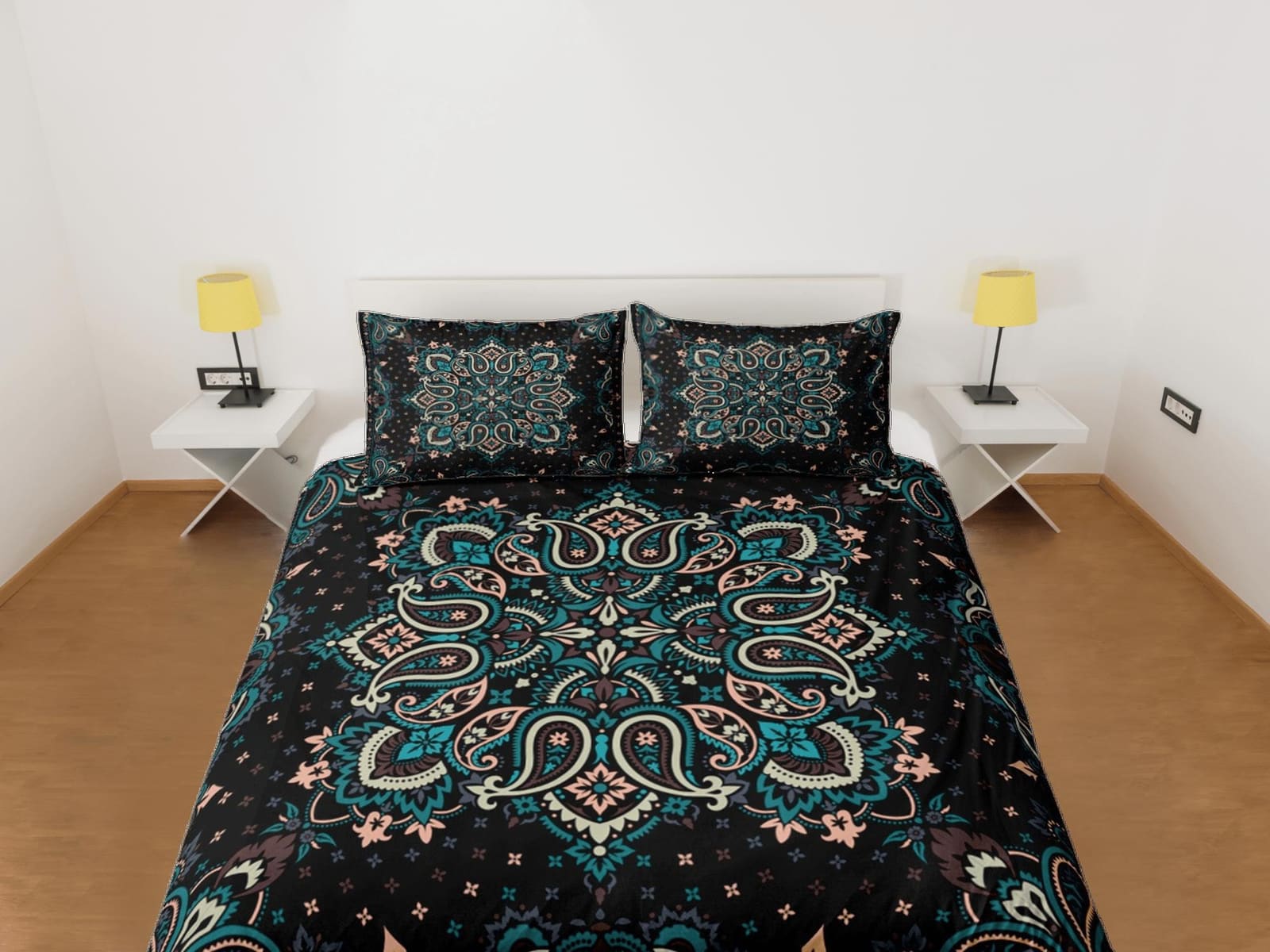 Mandala Bohemian Duvet Cover Set Black Bedspread, Dorm Bedding with Pillowcase