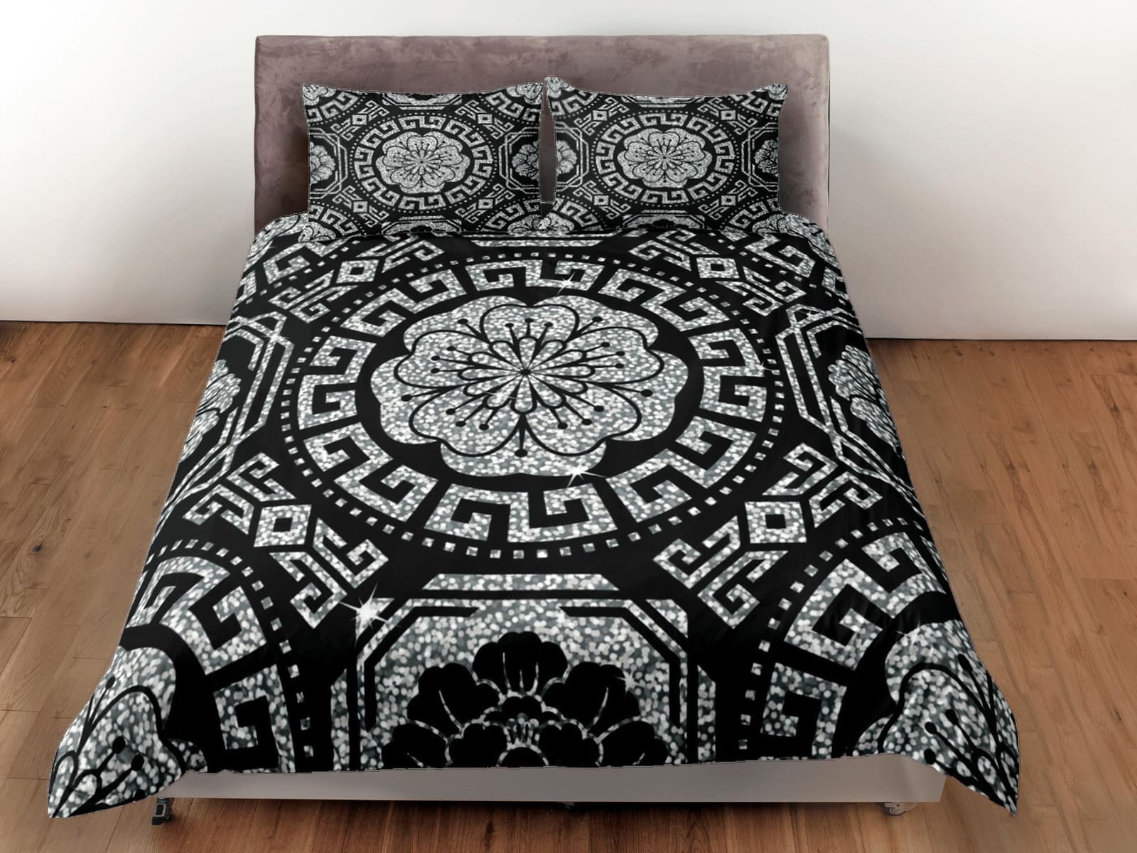 Mandala Bohemian Duvet Cover Set Black Bedspread, Dorm Bedding with Pillowcase