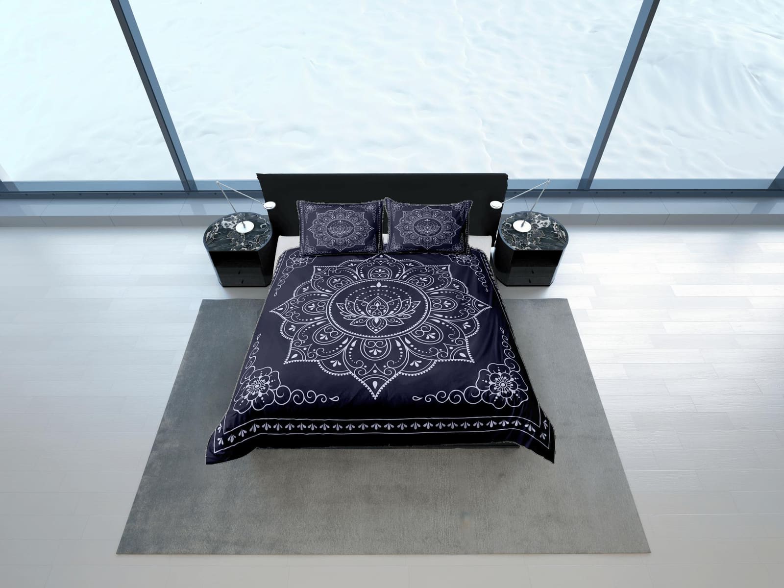 Mandala dark blue duvet cover boho bedding set full, queen, king, dorm bedding, aesthetic room decor indian bedspread maxi…