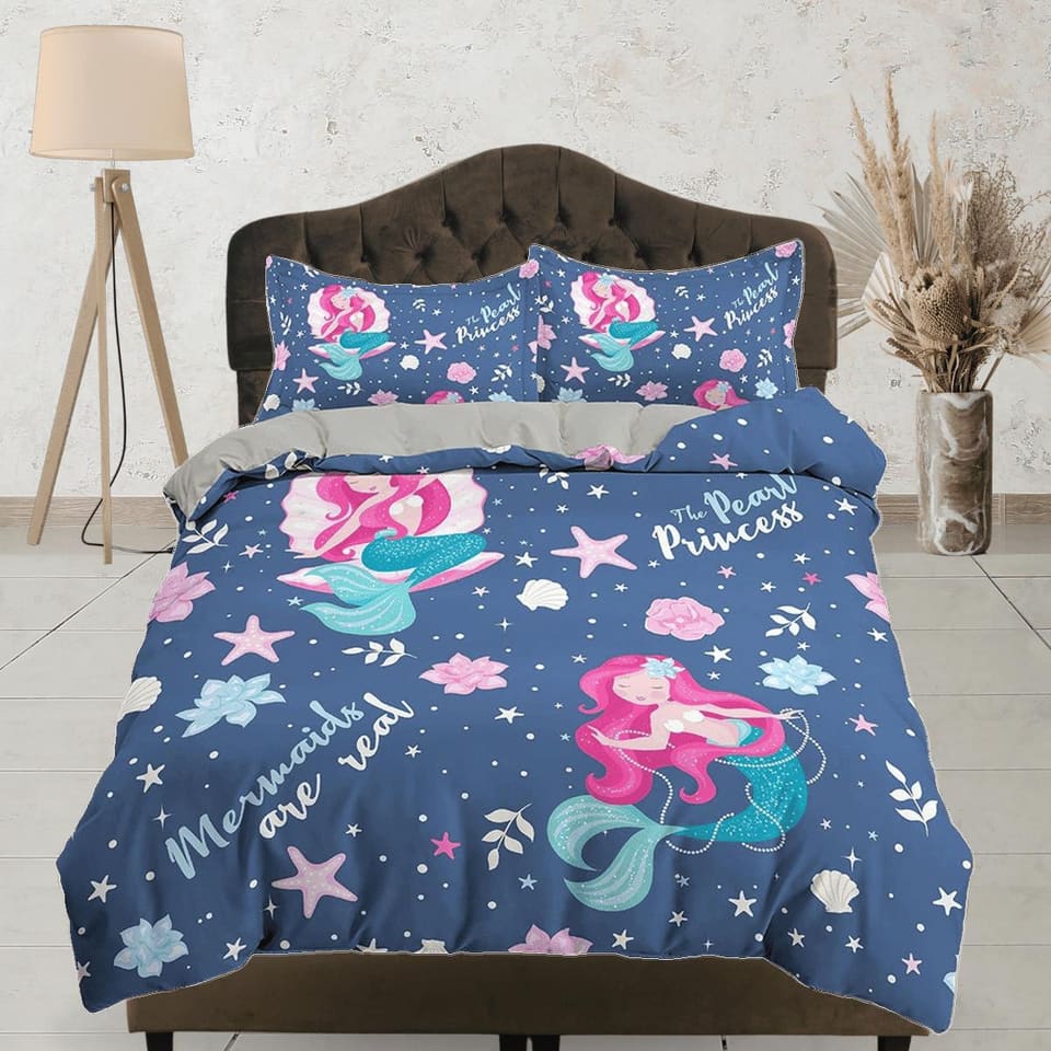 Mermaid Blue Bedding, Duvet Cover Set & Pillowcase, Zipper Bedding, Dorm Bedding, Teens Adult Duvet King Queen Full Twin S…