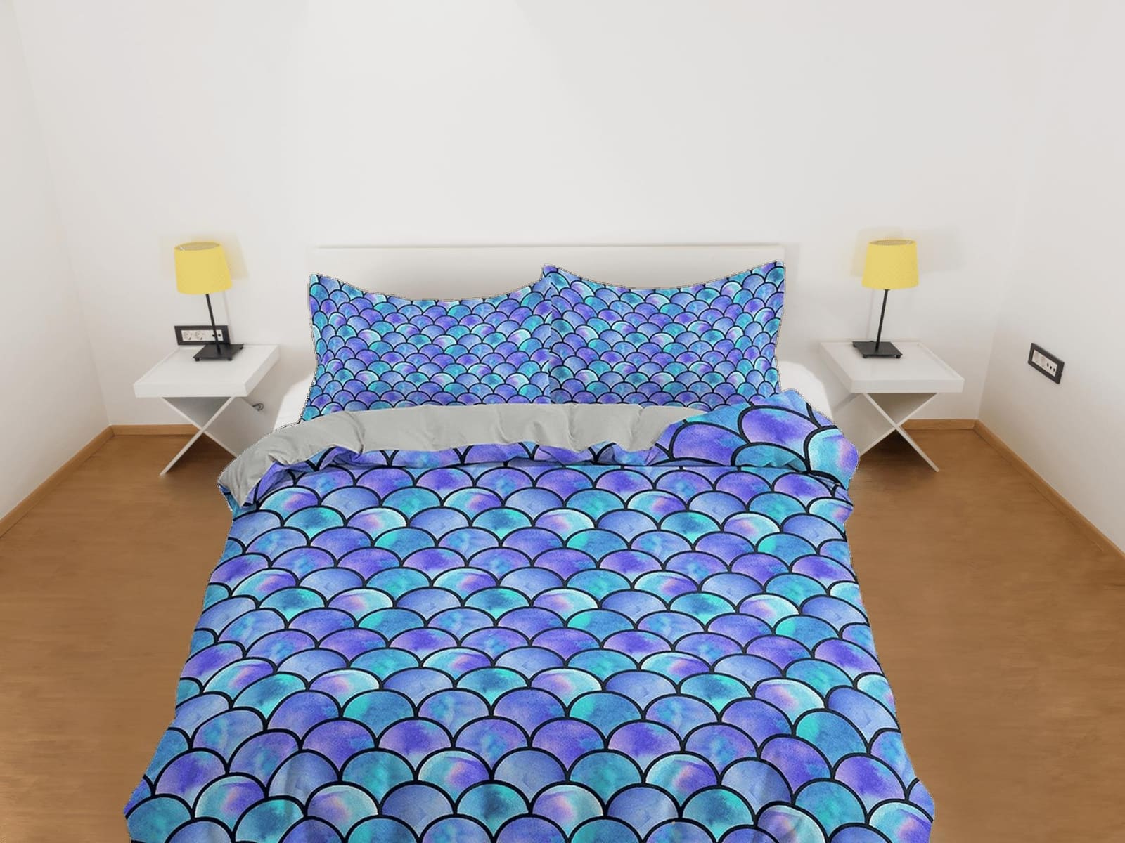 Mermaid Fish Scales Kids Purple Duvet Cover Set, Toddler Bedding, Fantasy Theme Bedroom, Cute Bedding, Duvet King Queen Fu…