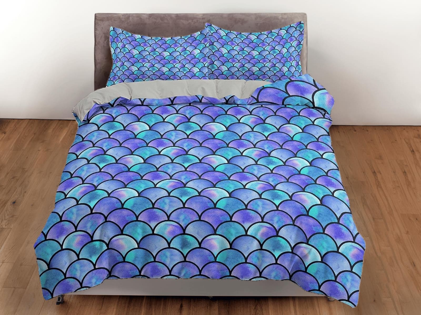 Mermaid Fish Scales Kids Purple Duvet Cover Set, Toddler Bedding, Fantasy Theme Bedroom, Cute Bedding, Duvet King Queen Fu…