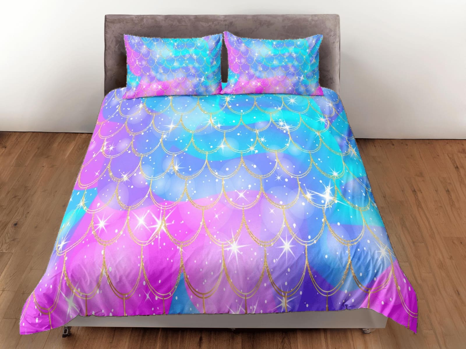 Mermaid Tail Duvet Cover Set, Pastel Rainbow Bedspread Dorm Bedding Set, Comforter Cover Twin, Kids Bedding