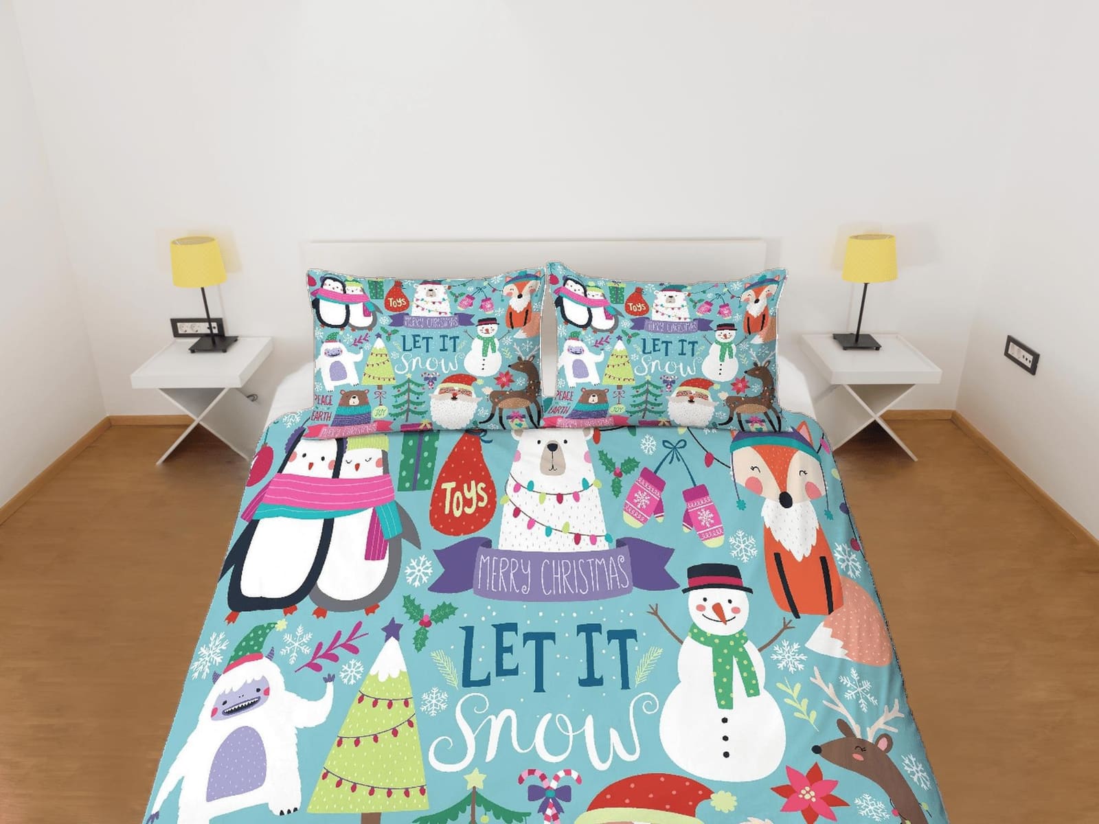 Merry Christmas Duvet Cover Set and Pillows Winter Dorm Bedding Comforter Cover Christmas Gift