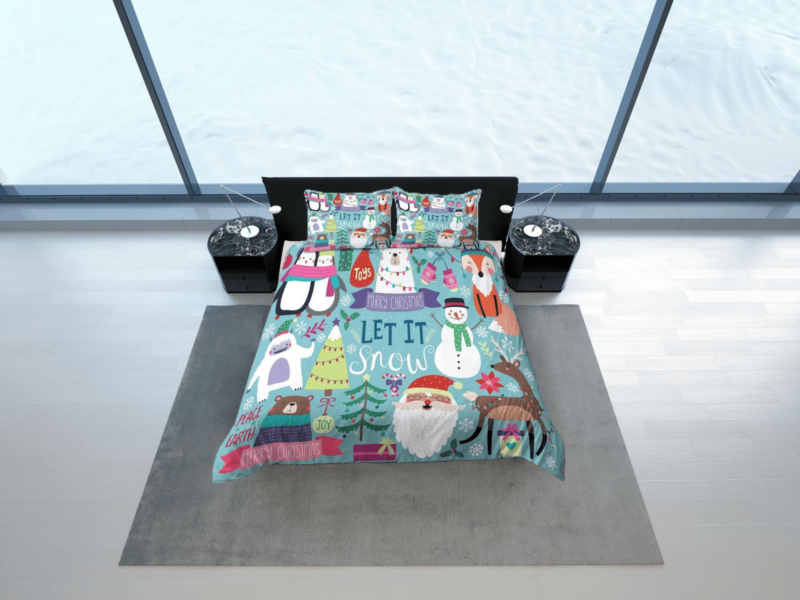 Merry Christmas Duvet Cover Set and Pillows Winter Dorm Bedding Comforter Cover Christmas Gift
