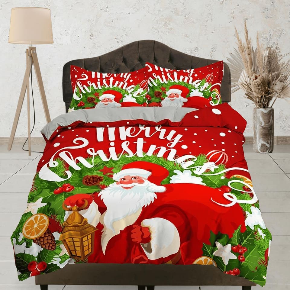 Merry Christmas Santa Claus bedding & pillowcase holiday gift red duvet cover king queen twin toddler bedding baby Christm…
