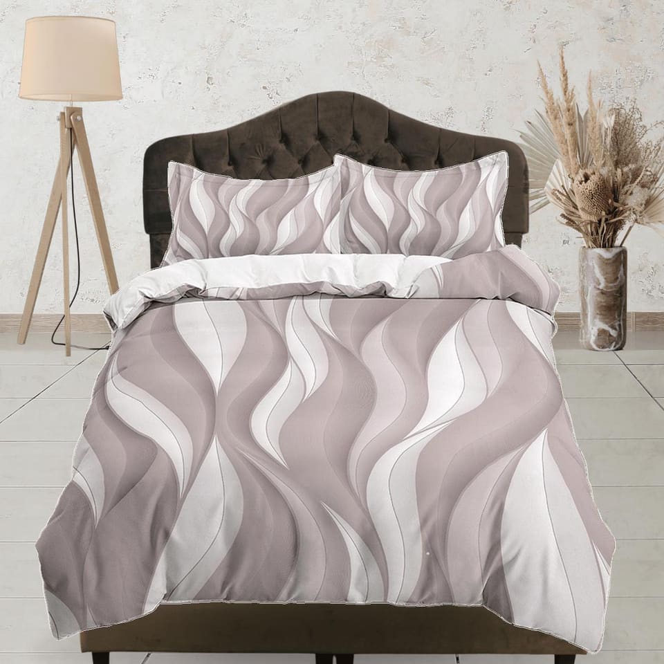 Mid century modern bedroom art set rustic taupe duvet cover, aesthetic room decor boho chic bedding set full king, colorfu…