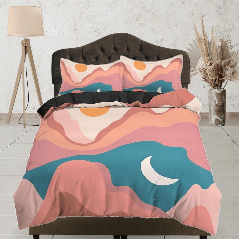 Mid Century Modern Nordic Boho Bedding, Minimalist Bohemian, Dorm Bedding, Duvet Cover Set, Aesthetic Duvet King Queen Ful…