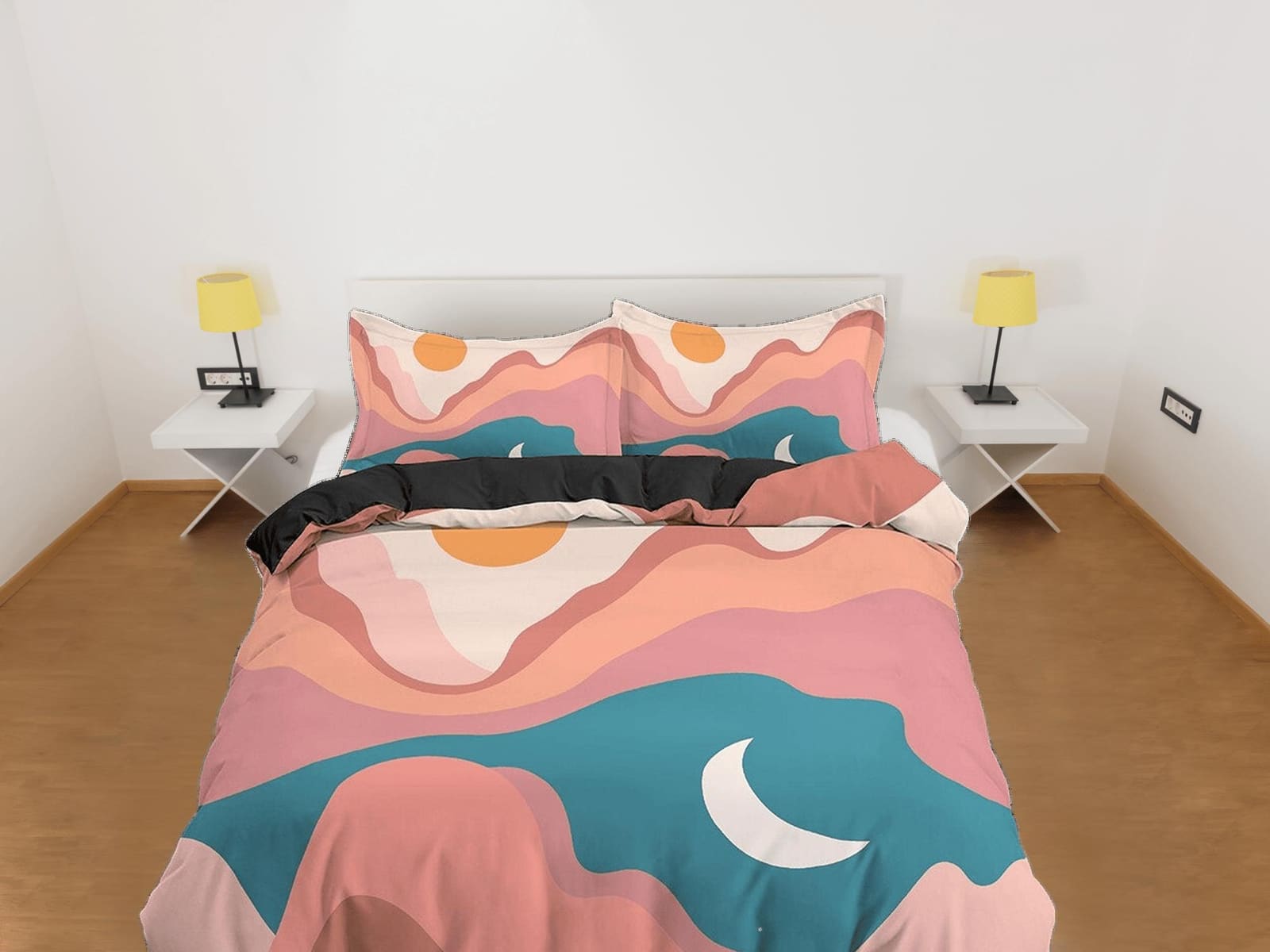 Mid Century Modern Nordic Boho Bedding, Minimalist Bohemian, Dorm Bedding, Duvet Cover Set, Aesthetic Duvet King Queen Ful…