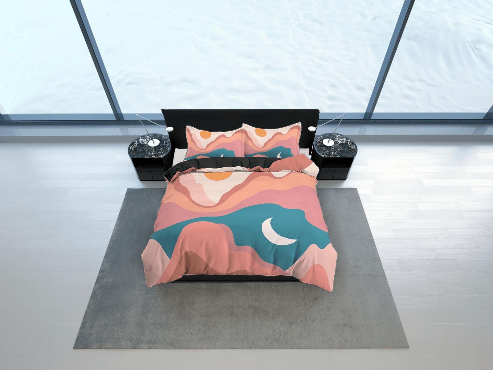 Mid Century Modern Nordic Boho Bedding, Minimalist Bohemian, Dorm Bedding, Duvet Cover Set, Aesthetic Duvet King Queen Ful…
