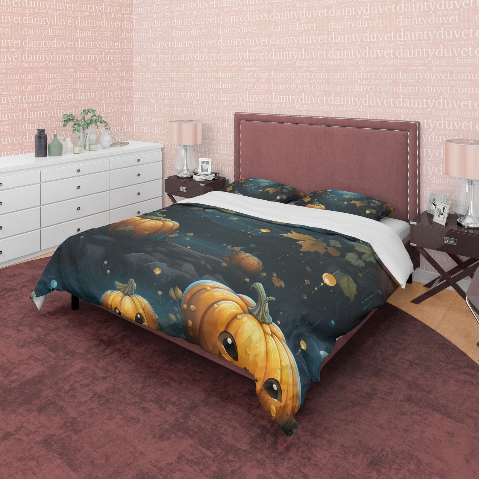 Midnight Fall Pumpkin Duvet Cover Set, Autumn Spooky Night Blanket Cover, Aesthetic Zipper Bedding, Halloween Room Decor,…