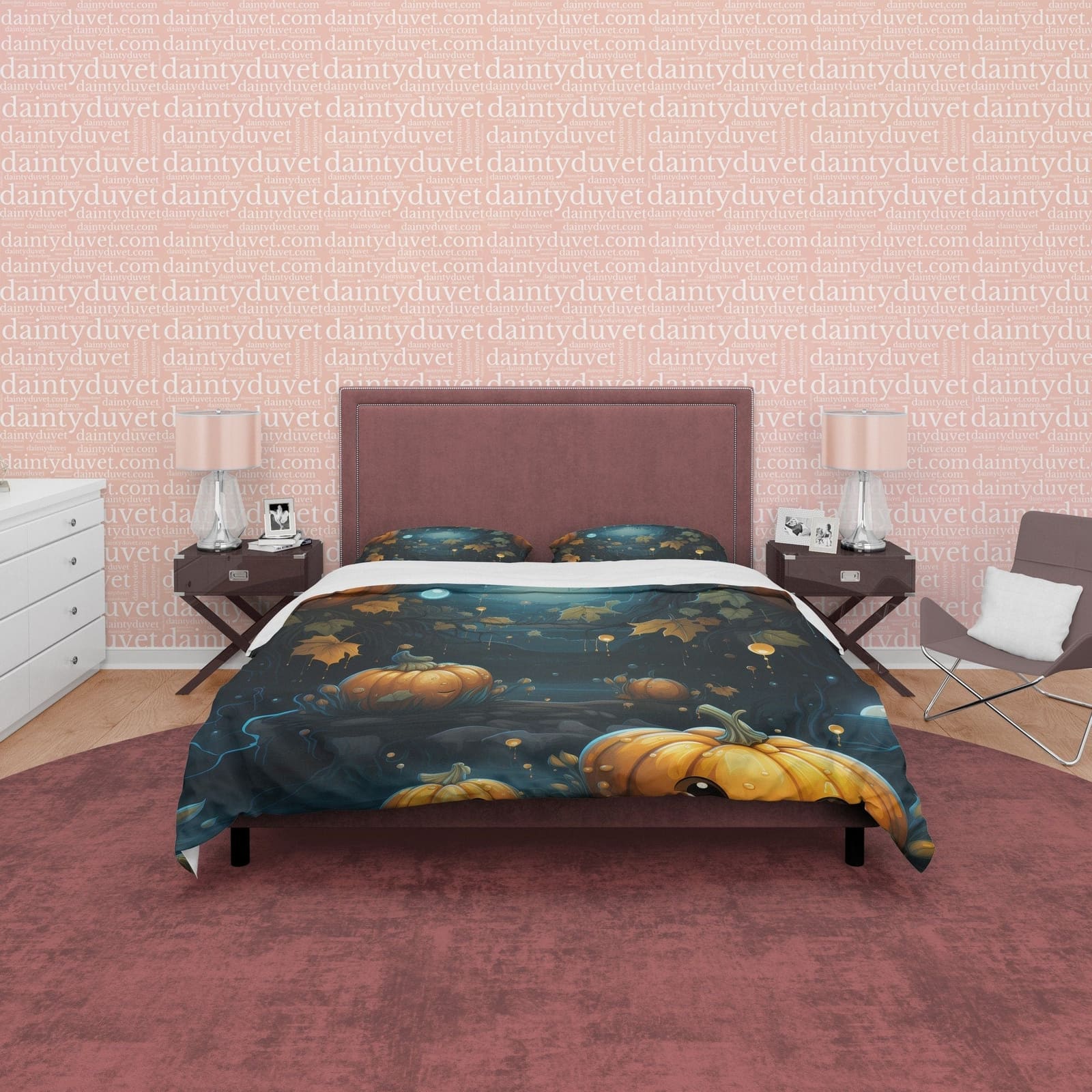 Midnight Fall Pumpkin Duvet Cover Set, Autumn Spooky Night Blanket Cover, Aesthetic Zipper Bedding, Halloween Room Decor,…