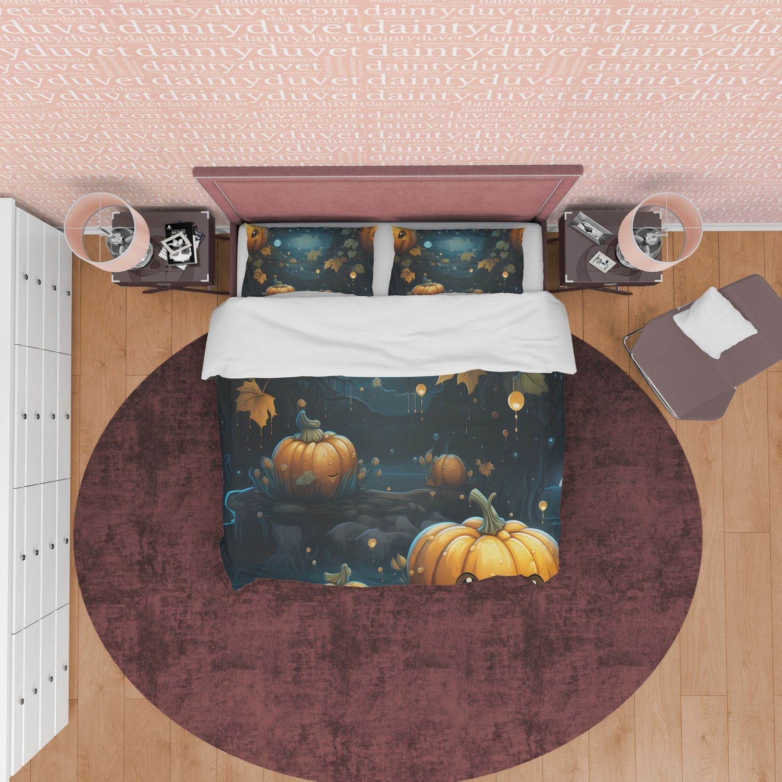 Midnight Fall Pumpkin Duvet Cover Set, Autumn Spooky Night Blanket Cover, Aesthetic Zipper Bedding, Halloween Room Decor,…