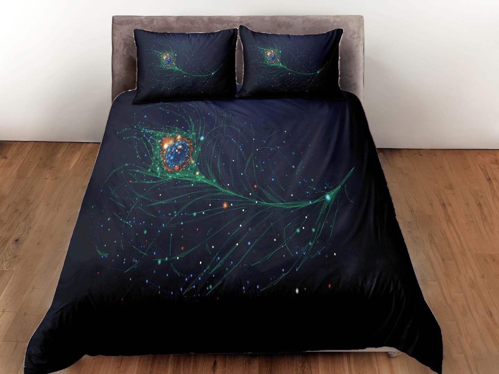 Minimalist bedding with peacock decor aesthetic bedding set full, luxury duvet cover queen, king, boho duvet, designer bed…