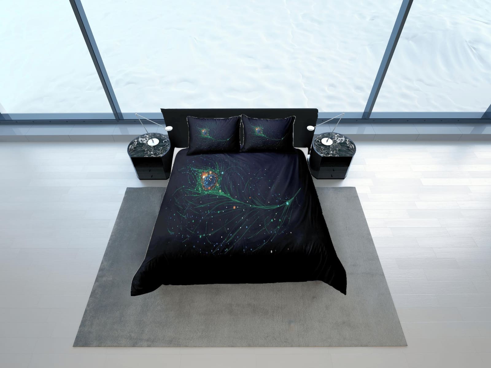 Minimalist bedding with peacock decor aesthetic bedding set full, luxury duvet cover queen, king, boho duvet, designer bed…