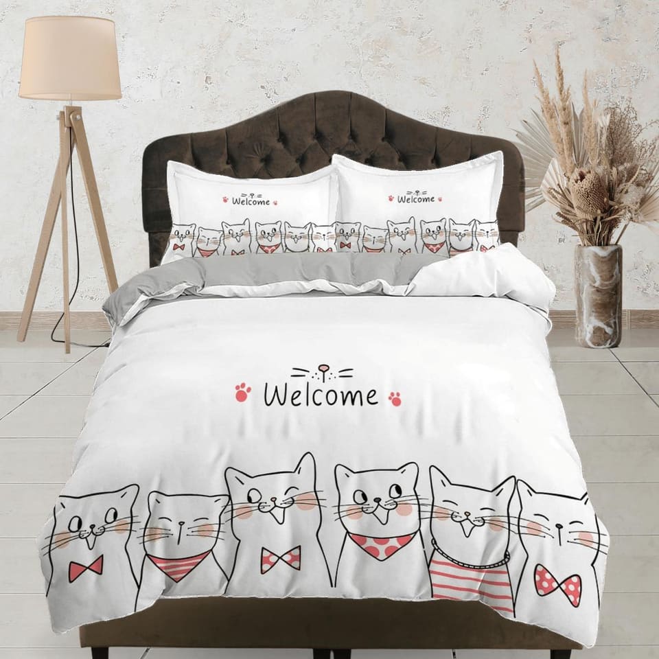Minimalist cat bedding white, toddler bedding, kids duvet cover set, gift for cat lovers, baby bedding, baby shower gift,…