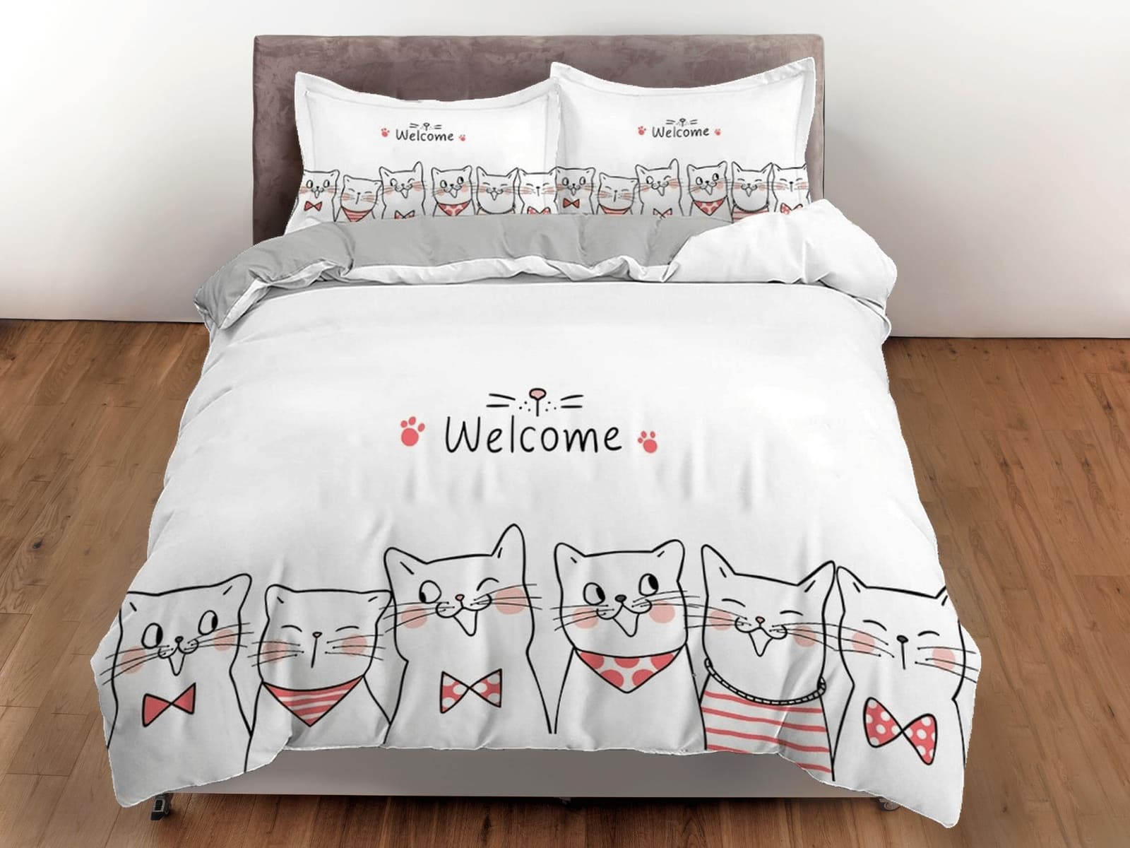 Minimalist cat bedding white, toddler bedding, kids duvet cover set, gift for cat lovers, baby bedding, baby shower gift,…