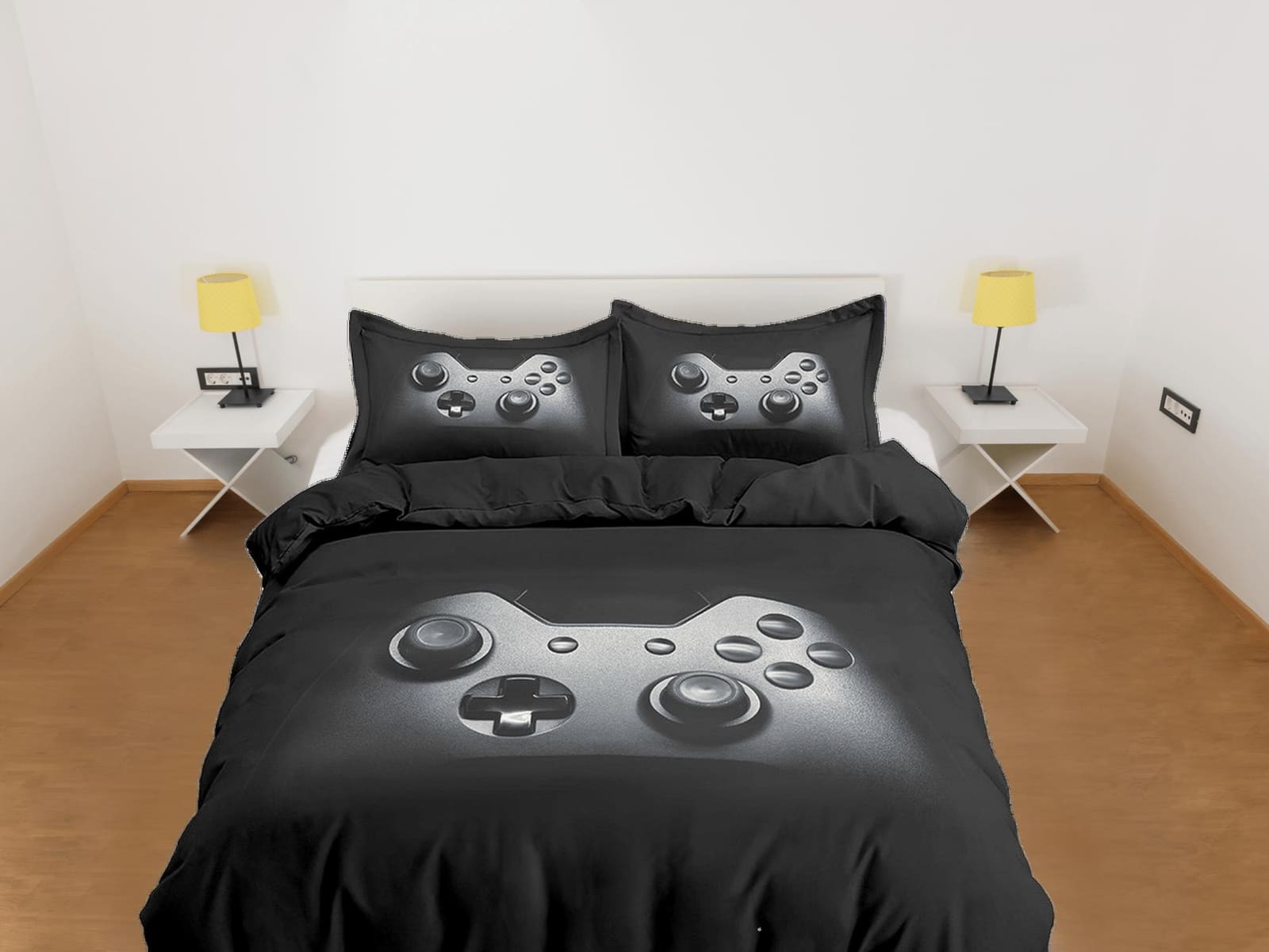 Minimalist gamer bedding black duvet cover, video gamer boyfriend gift bedding set full king queen twin, boys bedroom, col…