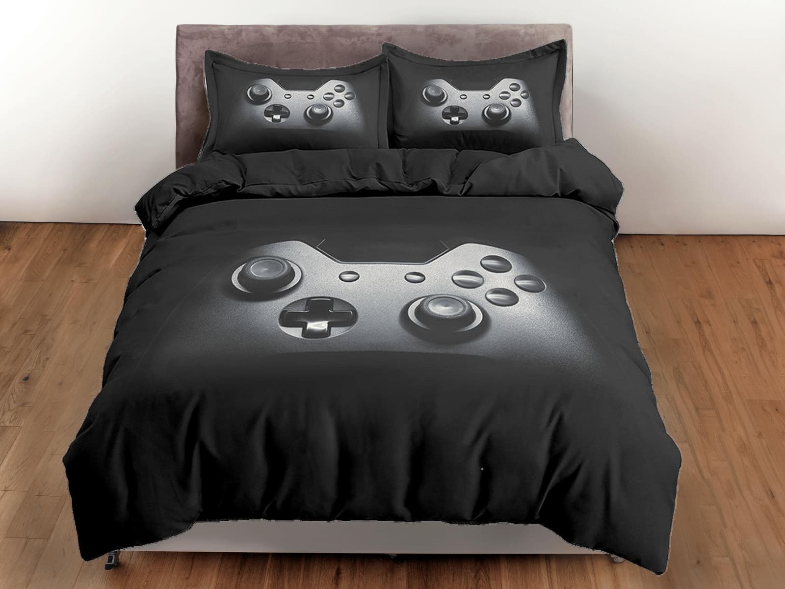 Minimalist gamer bedding black duvet cover, video gamer boyfriend gift bedding set full king queen twin, boys bedroom, col…