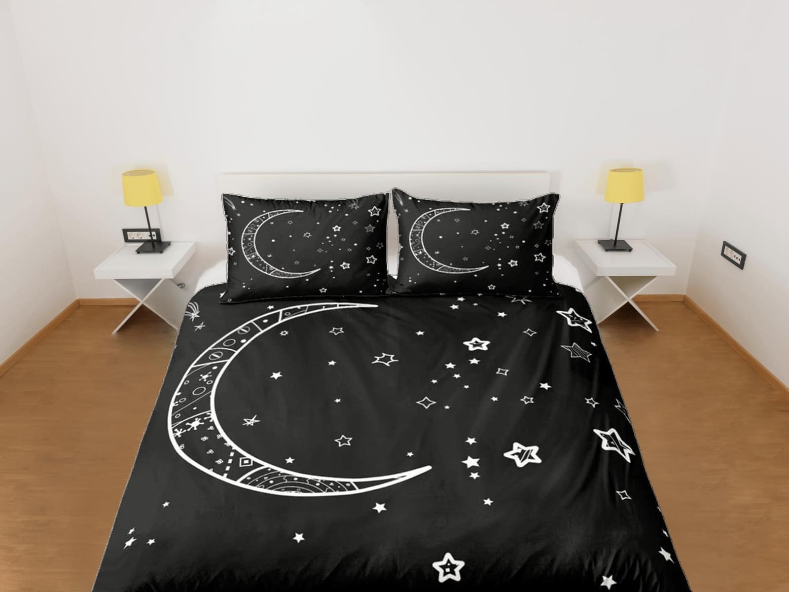 Minimalist Moon Stars Galaxy Duvet Cover Set Bedspread, Dorm Bedding & Pillowcase