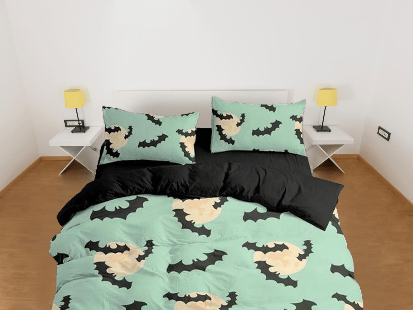 Mint green bats halloween full bedding & pillowcase, duvet cover set dorm bedding, halloween gift, nursery toddler bedding…