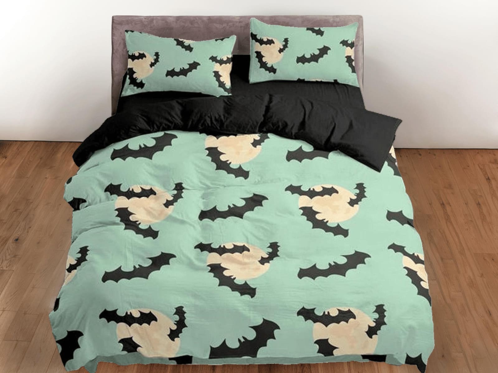 Mint green bats halloween full bedding & pillowcase, duvet cover set dorm bedding, halloween gift, nursery toddler bedding…