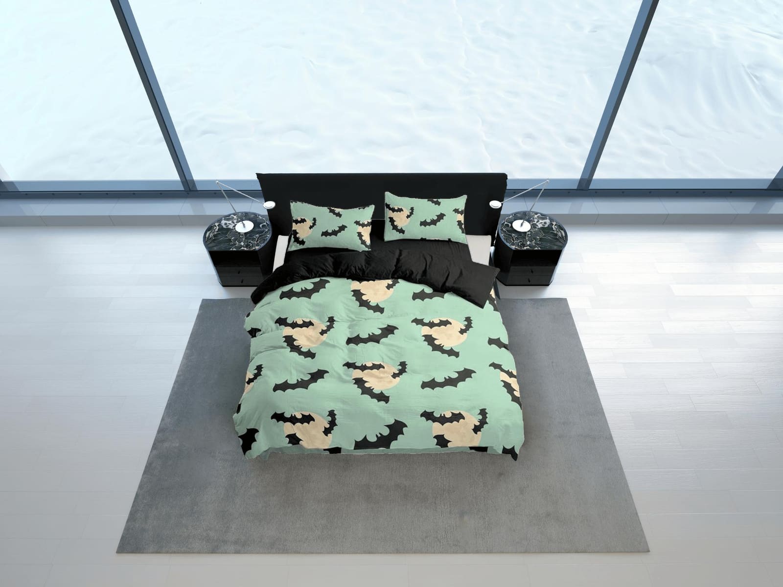 Mint green bats halloween full bedding & pillowcase, duvet cover set dorm bedding, halloween gift, nursery toddler bedding…