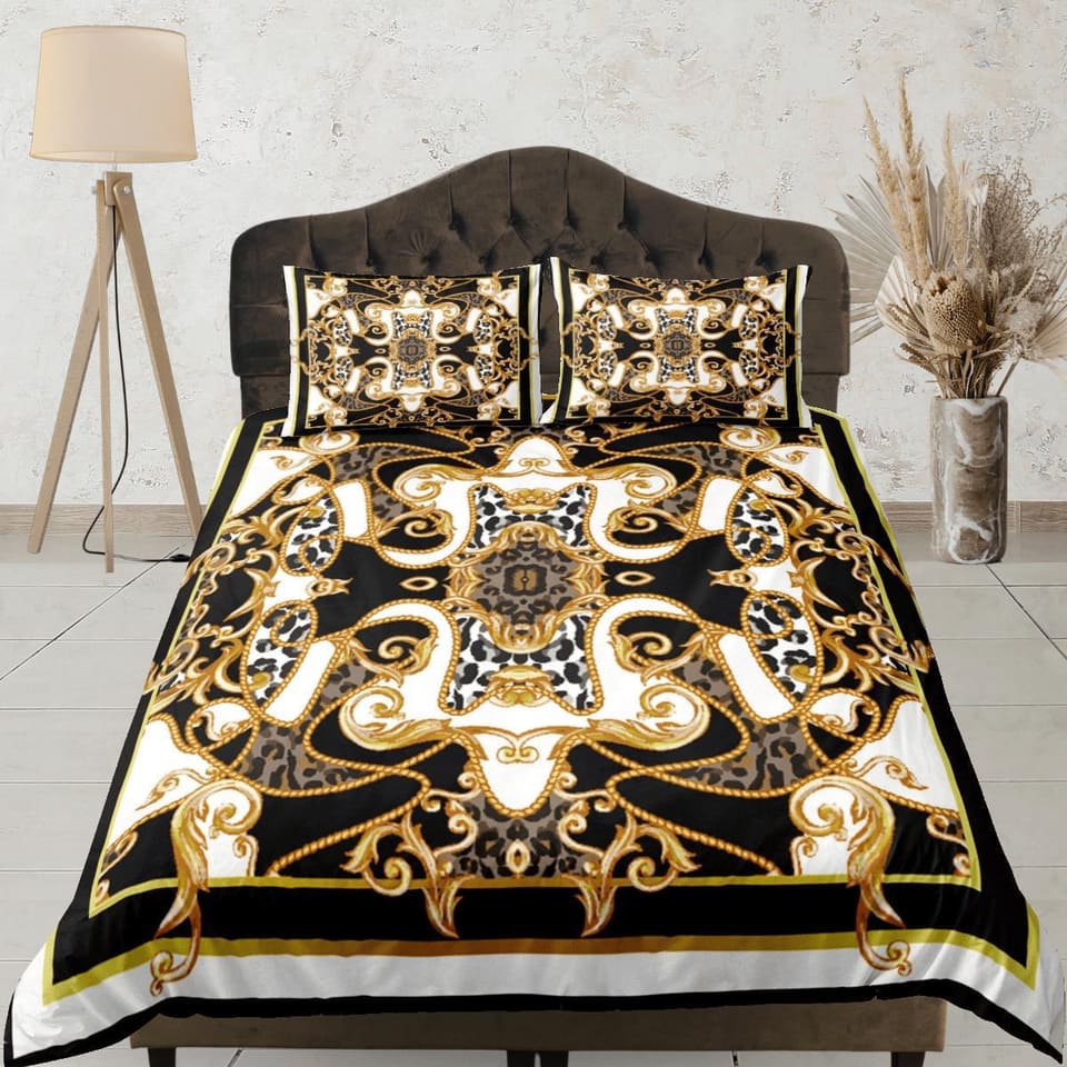 Mixed Baroque Gold Black & White Luxury Duvet Cover Set Aesthetic Bedding Set Full Victorian Decor, King Duvet Cover Queen…