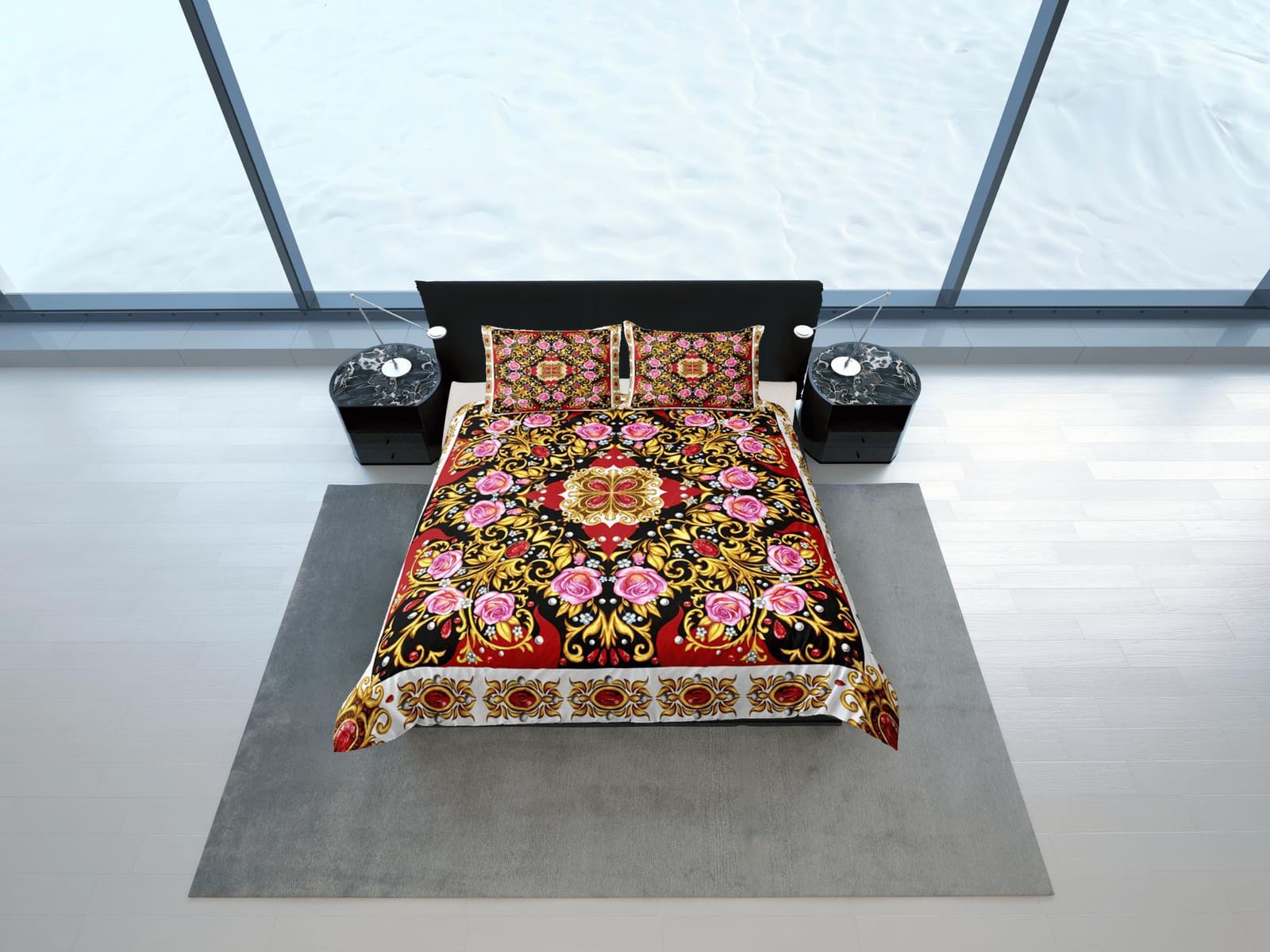 Mixed Baroque Gold Luxury Duvet Cover Set Aesthetic Bedding Set Full Victorian Decor, Colorful Bedspread