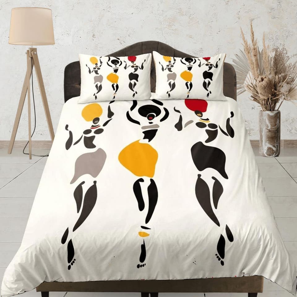 Modern african ladies bedding set duvet cover, boho bedding set african american heritage, afrocentric designer bedding, s…