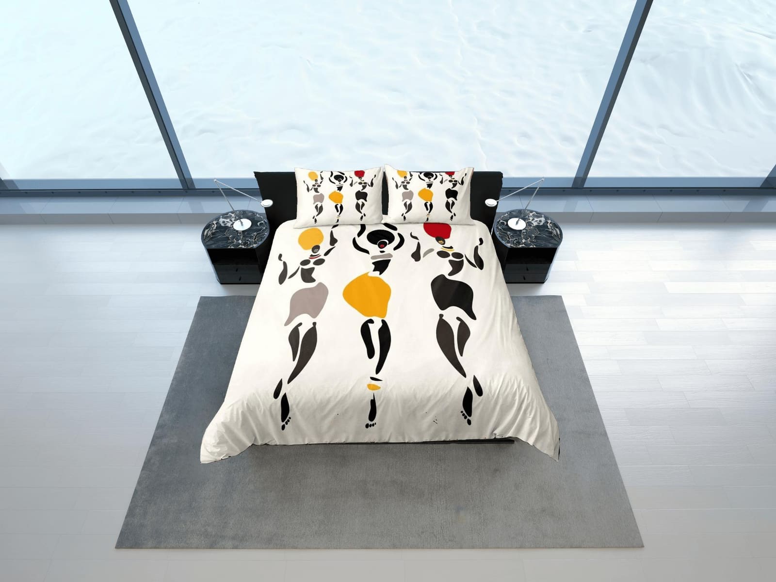 Modern african ladies bedding set duvet cover, boho bedding set african american heritage, afrocentric designer bedding, s…