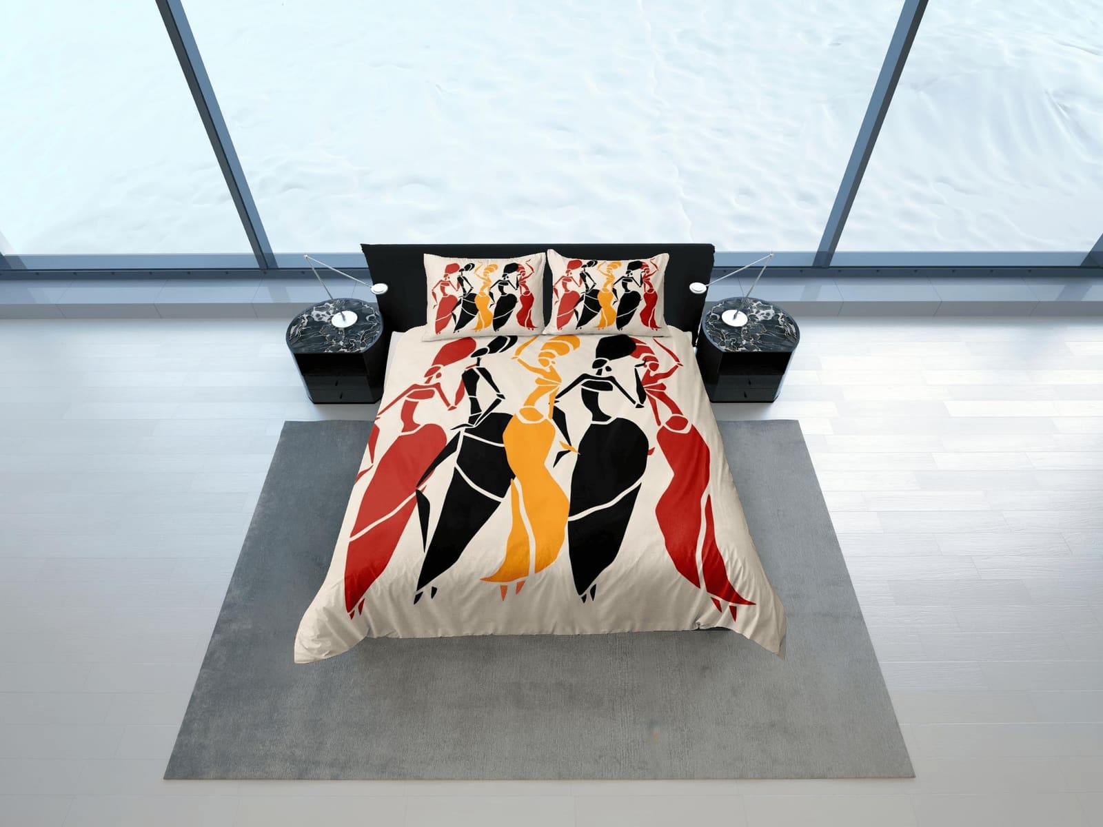 Modern afro women african bedding set duvet cover, boho bedding ethnic tribal designs, afrocentric designer bedding, south…